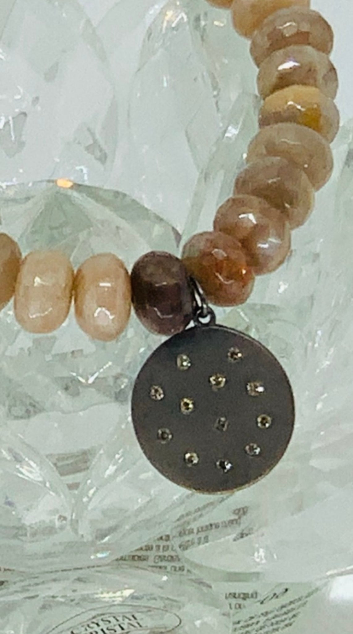 Beautiful Antique Pave Diamond Charm On Stunning Peach Moonstone Bracelet