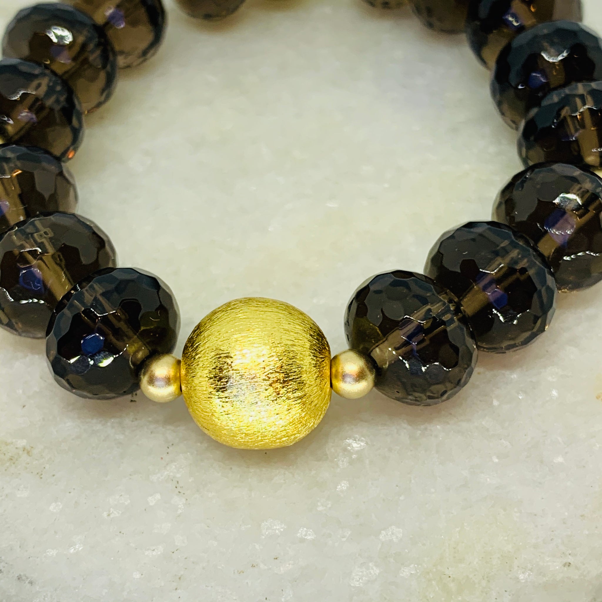 Smokey Quartz  & Matte Gold Ball Bead