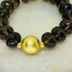 Smokey Quartz  & Matte Gold Ball Bead