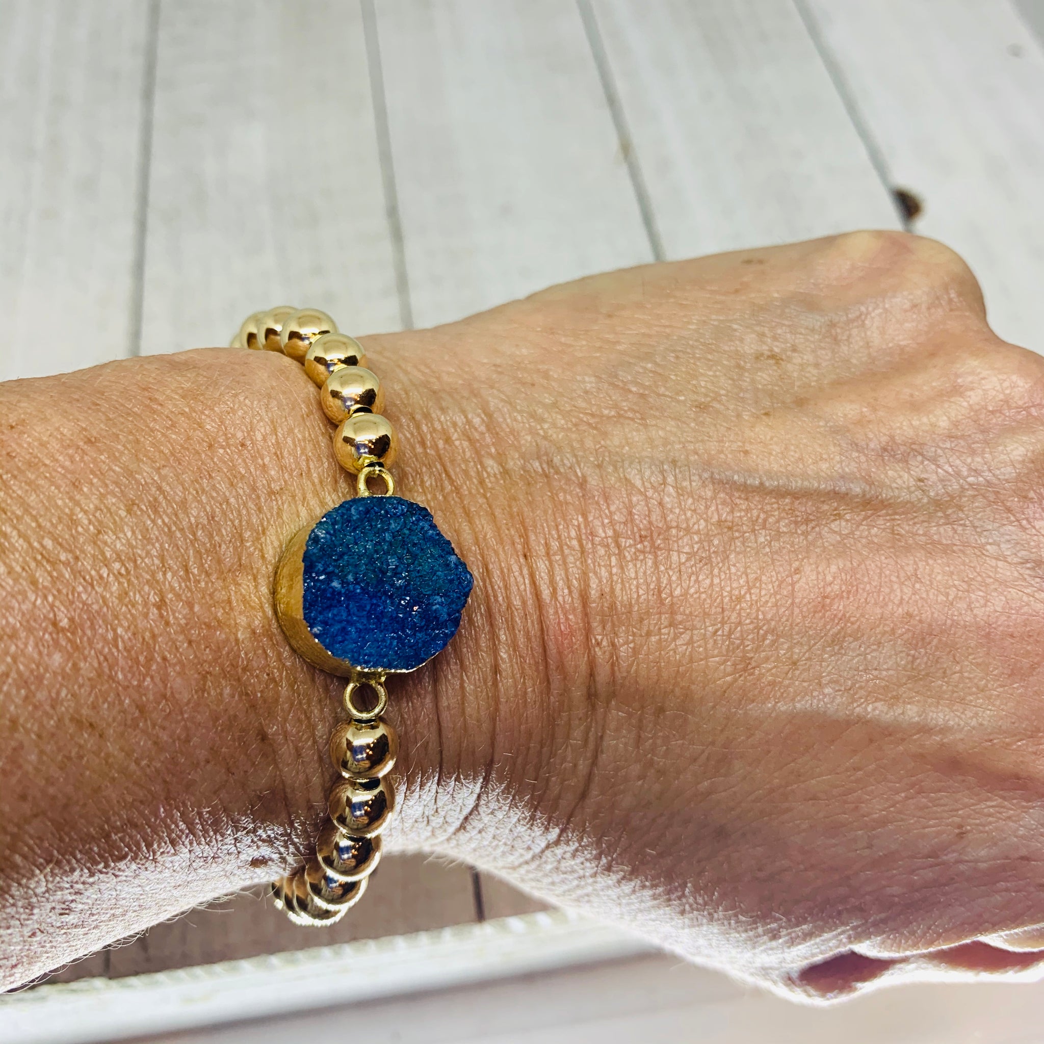Golden Blue Druzy Bracelet