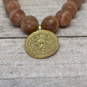 Peach Moonstone with Evil Eye
