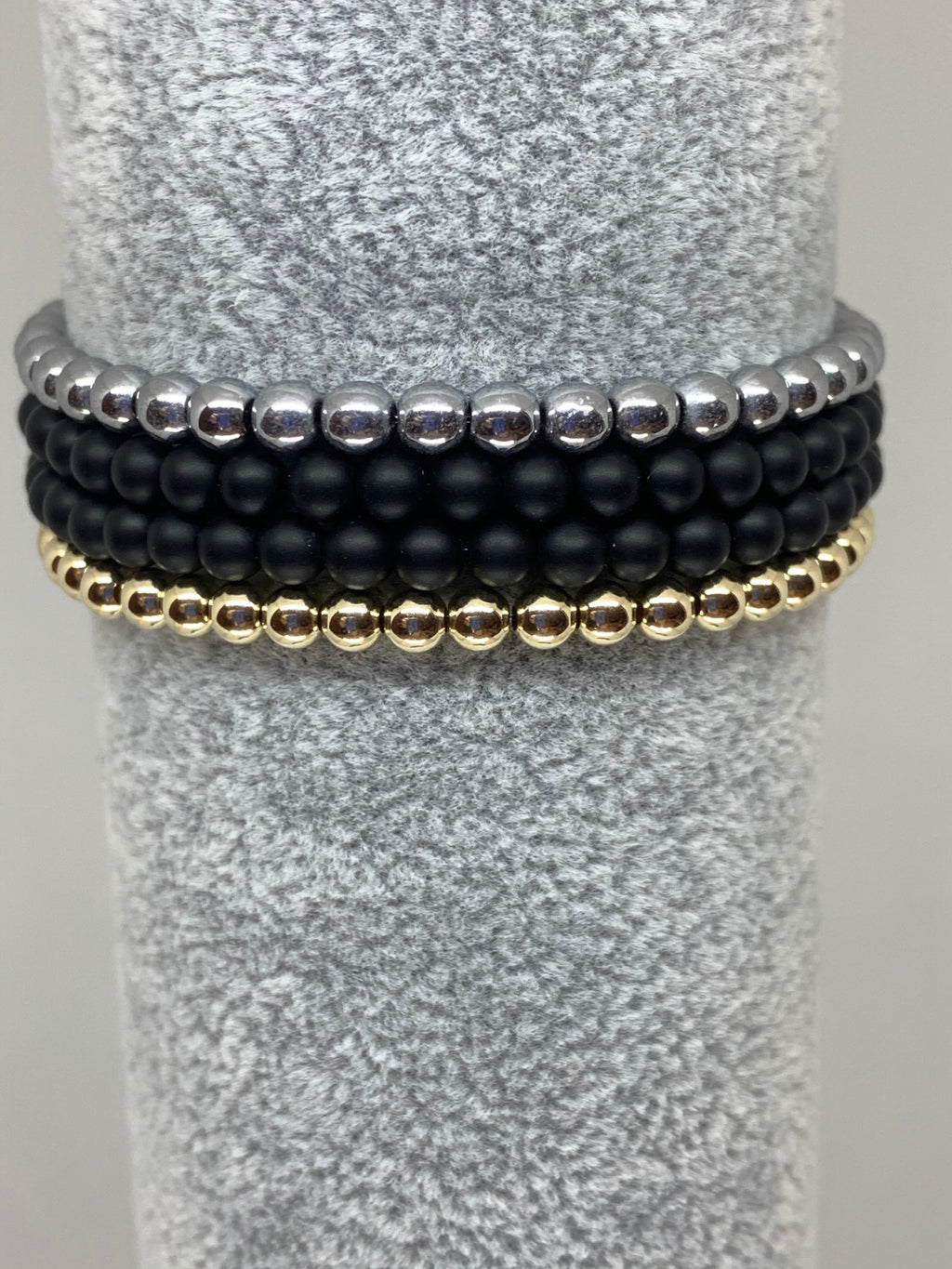 Gold, Silver & Black Stack Bracelets