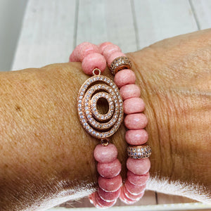 Pink Oval Circle Micro Pave Bracelet