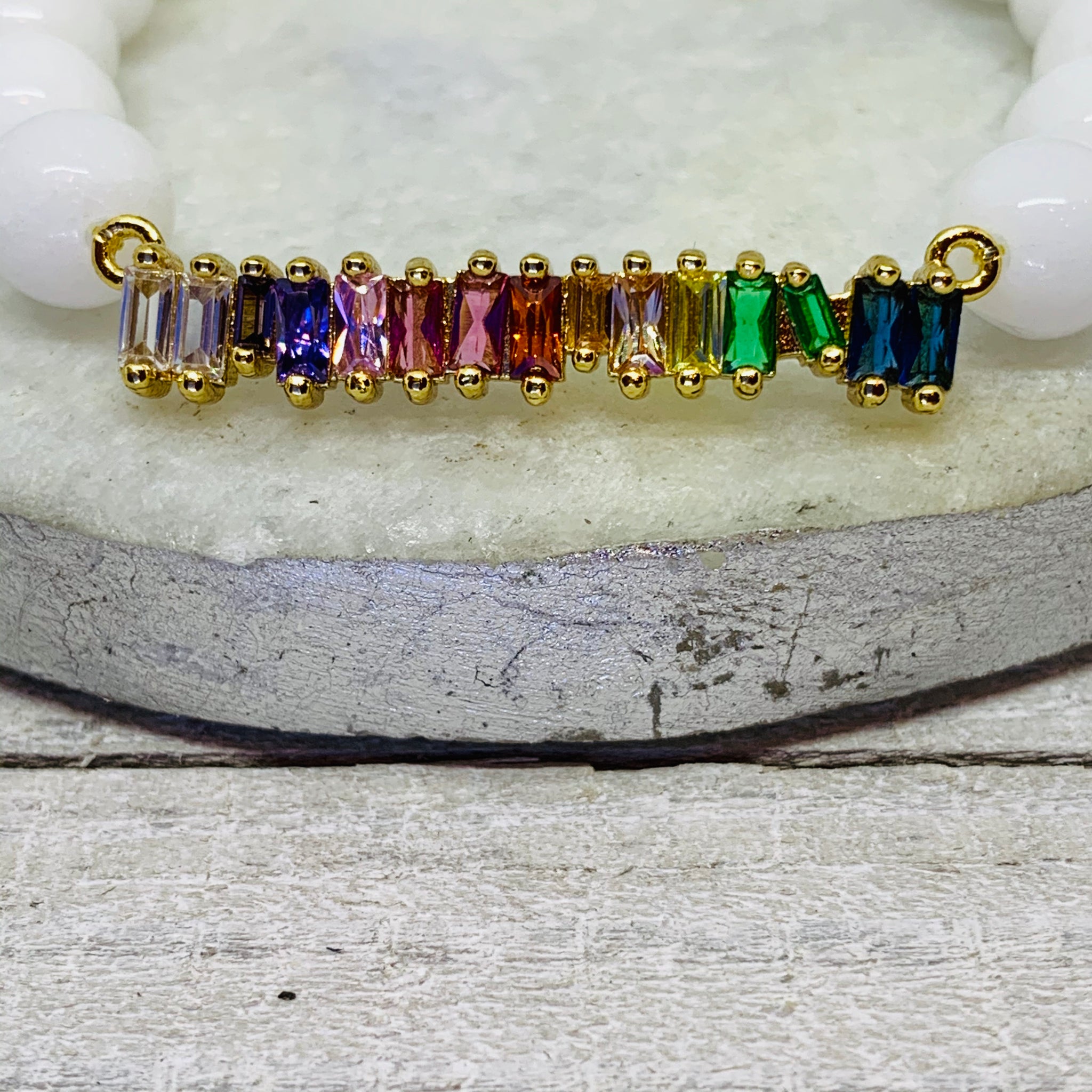 White Mountain Jade and Multi-Color Connector Charm Bracelet