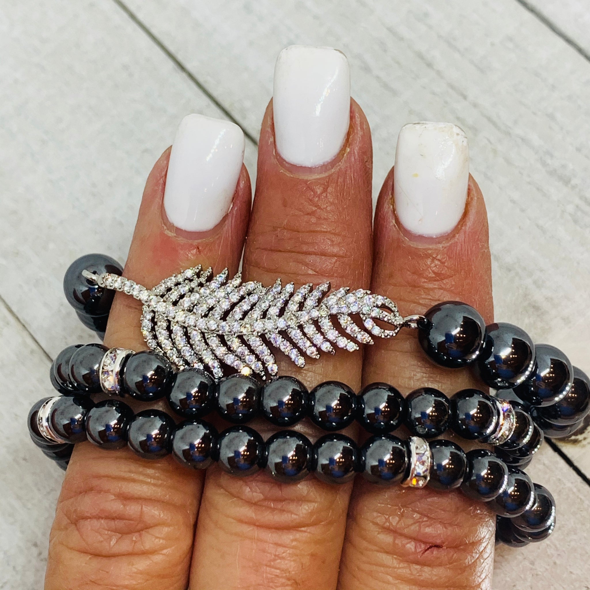 Three Bracelets- Sassy Pave Silver Leaf Bracelet Stack