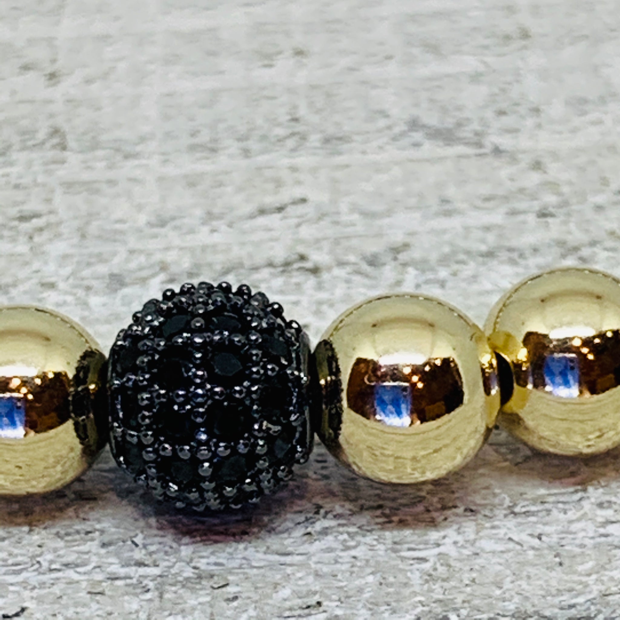 5mm 14 K Gold-Filled Bracelet & Pave Black Bead