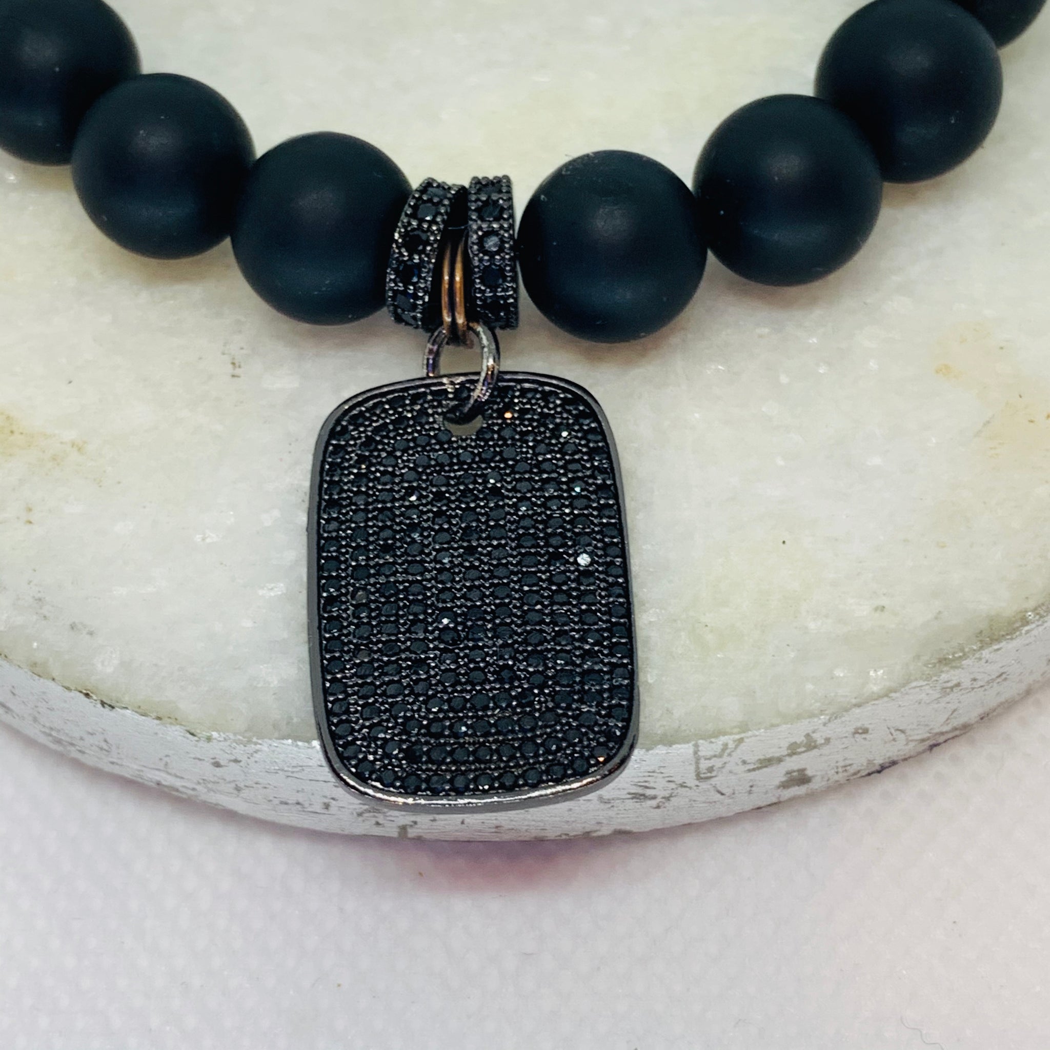 Black Dog Tag CZ Bracelet