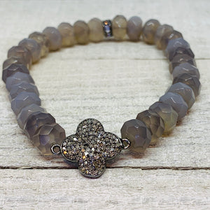 Diamond Clover and Agate Rondelle Bracelet