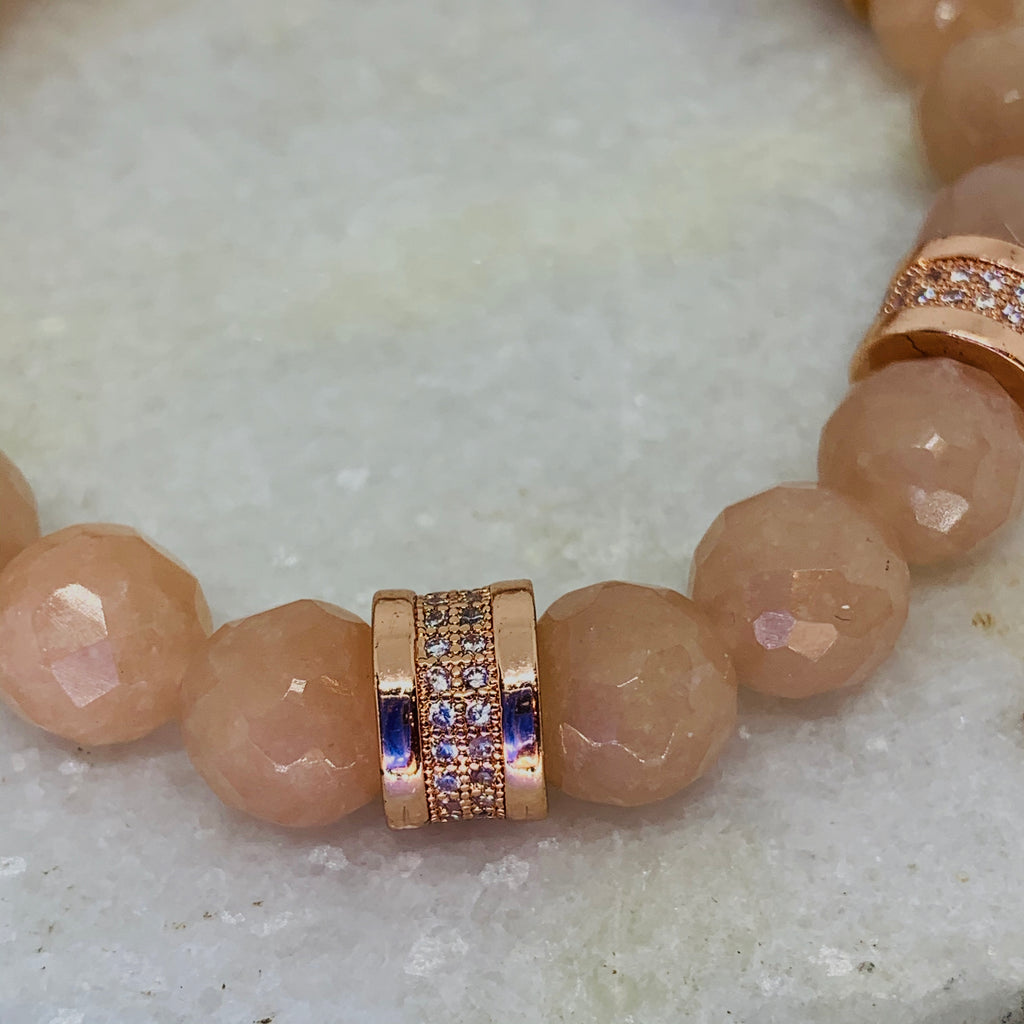 Moonstone Faceted With Rose Gold Gemstone and Micro CZ Finding.