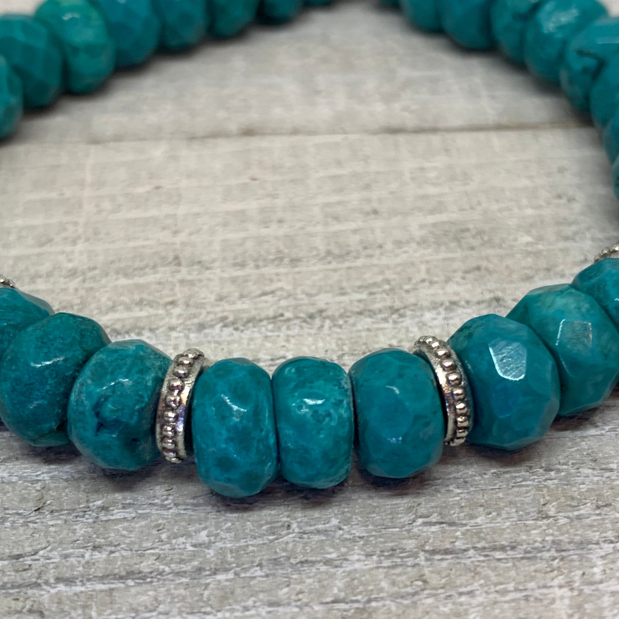 Turquoise Faceted  Rondelle Beads with Silver Findings