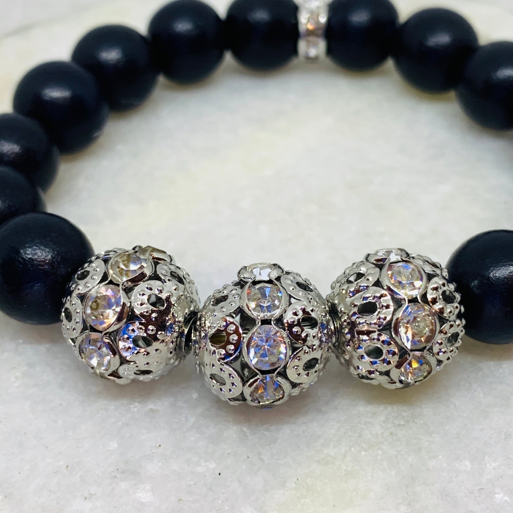 The Laura Bracelet- Onyx Beauty with (3) Micro Pave Silver Beads