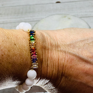 White Mountain Jade and Multi-Color Connector Charm Bracelet