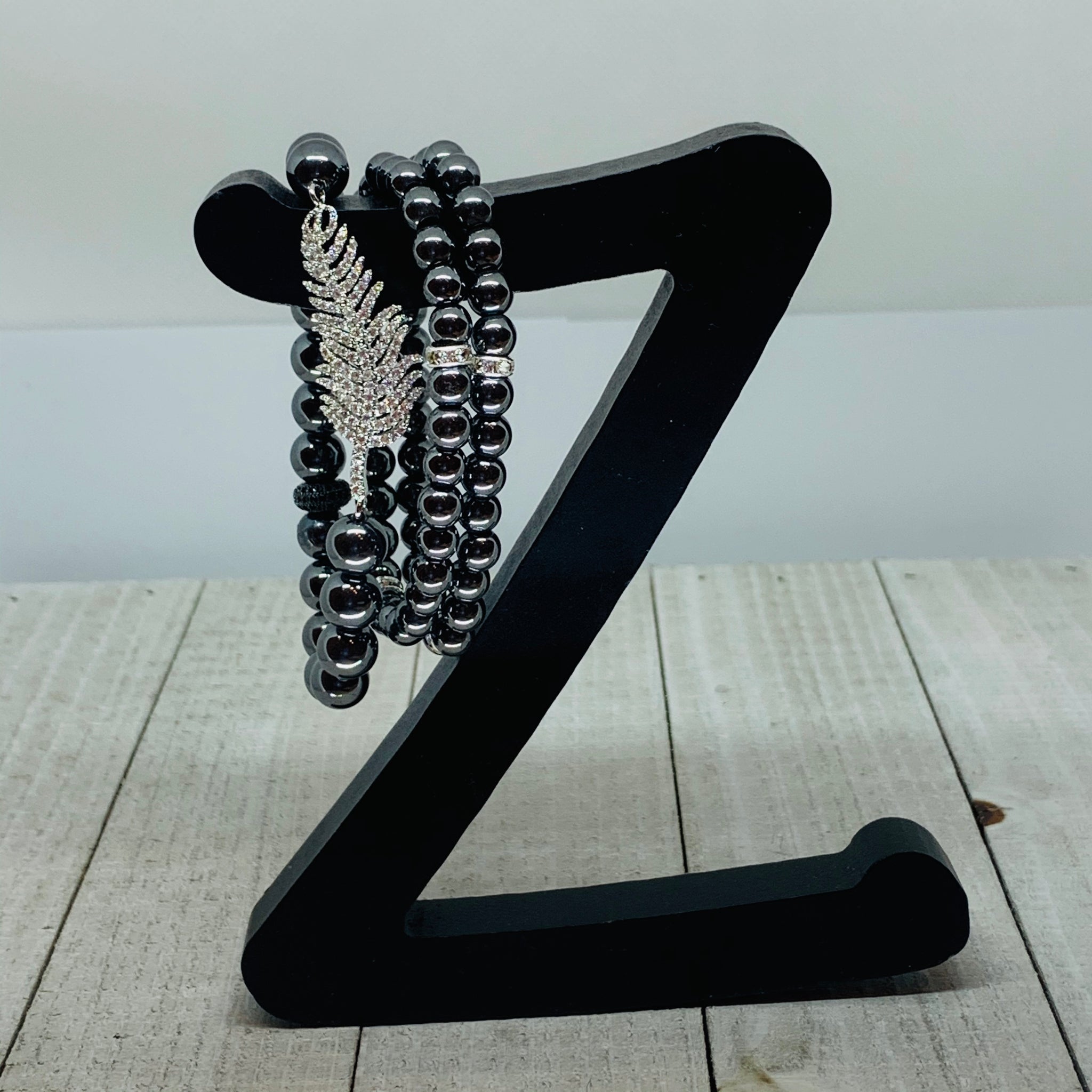 Three Bracelets- Sassy Pave Silver Leaf Bracelet Stack