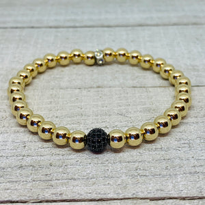 5mm 14 K Gold-Filled Bracelet & Pave Black Bead