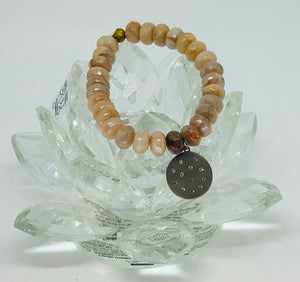 Beautiful Antique Pave Diamond Charm On Stunning Peach Moonstone Bracelet