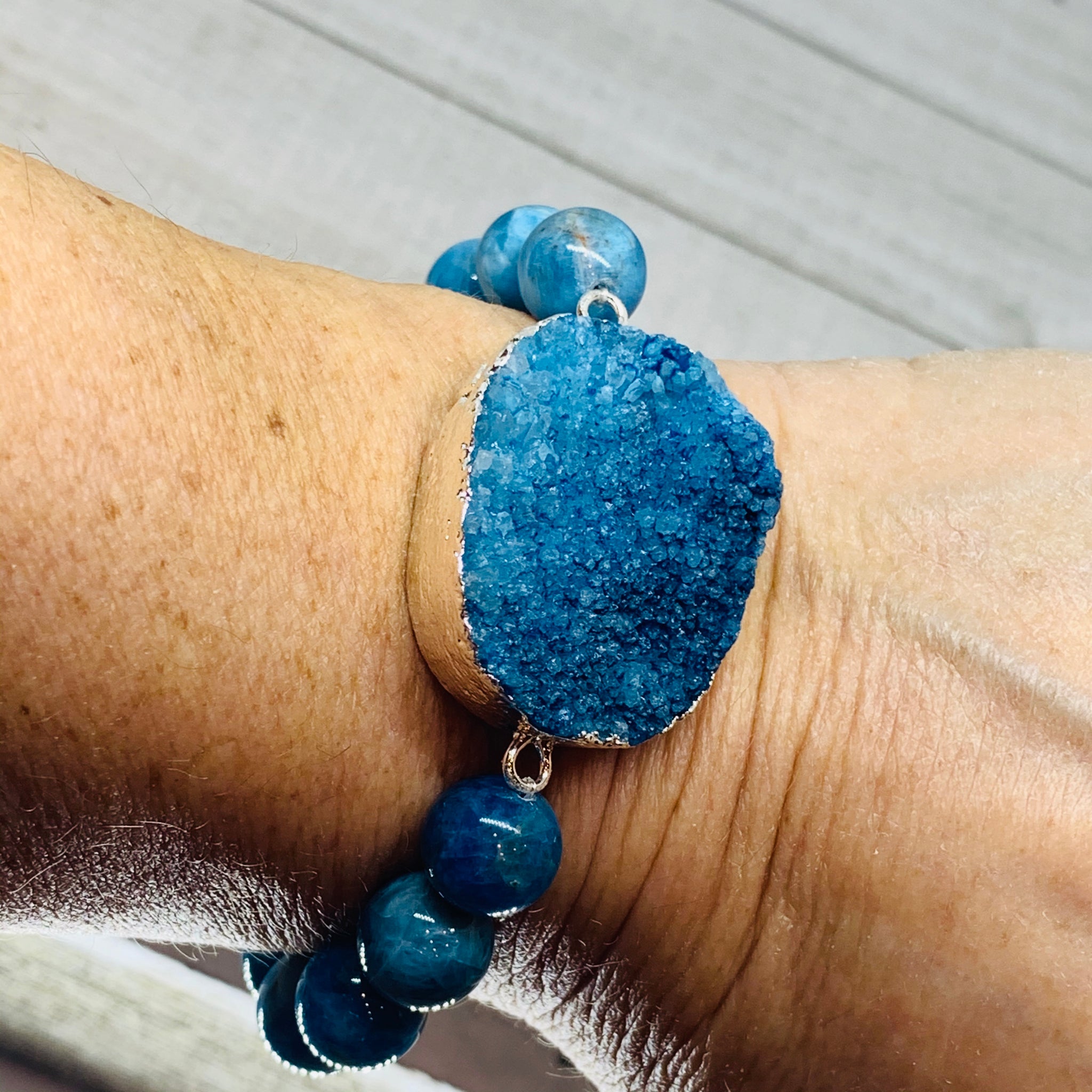 The Jaime Beth Bracelet- Beautiful Blue Druzy and Ocean Blue Apatite