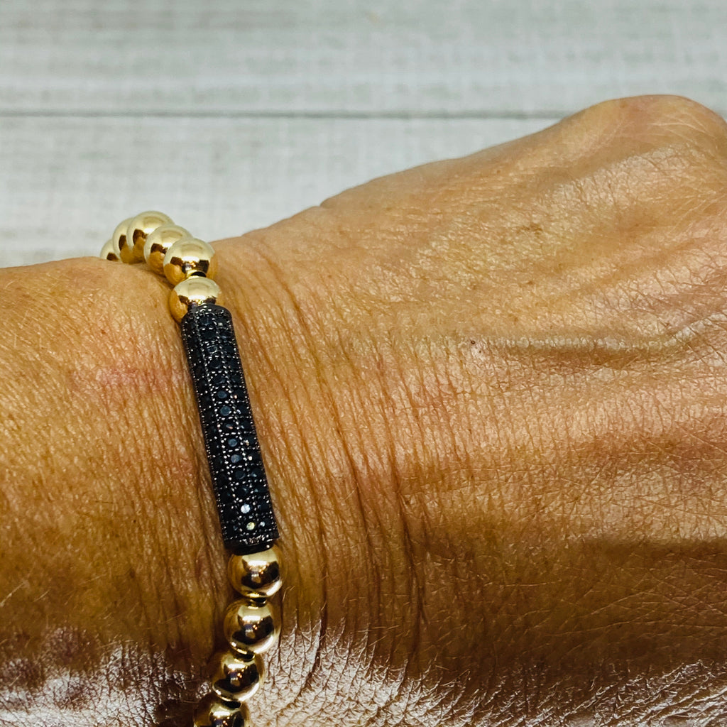 Gold and Black Tube Bead Bracelet