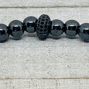 The Harriet Bracelet- Black Hematite with a Black Puffed Micro Pave Heart