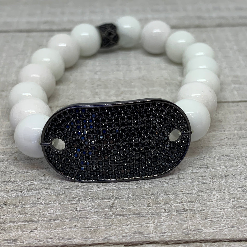 White and Black Beauty with Pave Black Bead