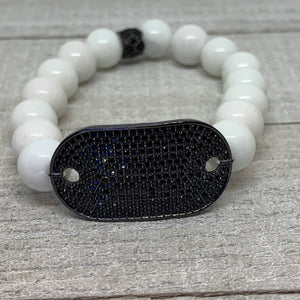 White and Black Beauty with Pave Black Bead