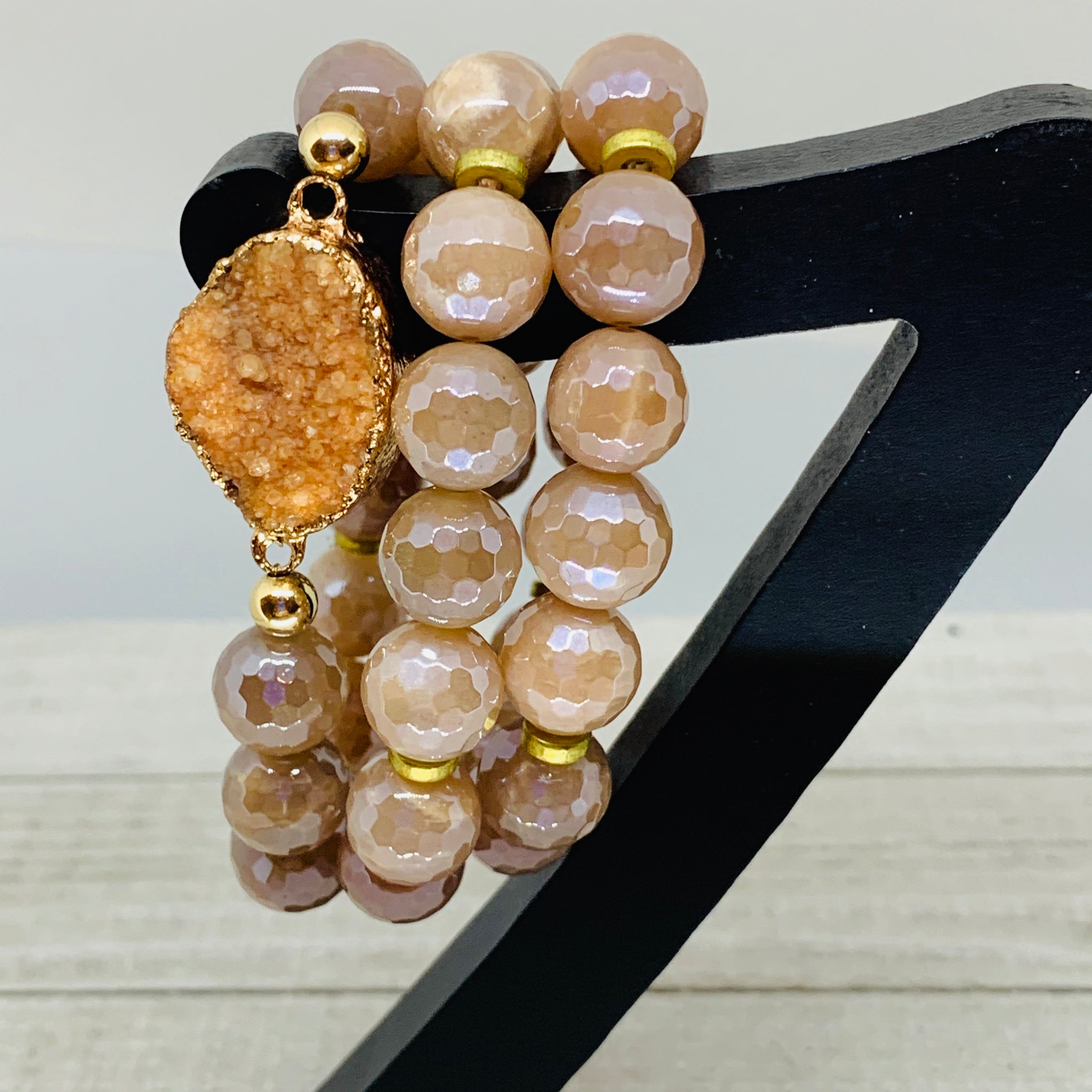 The Terri Bracelet- Mystic Peach Moonstone