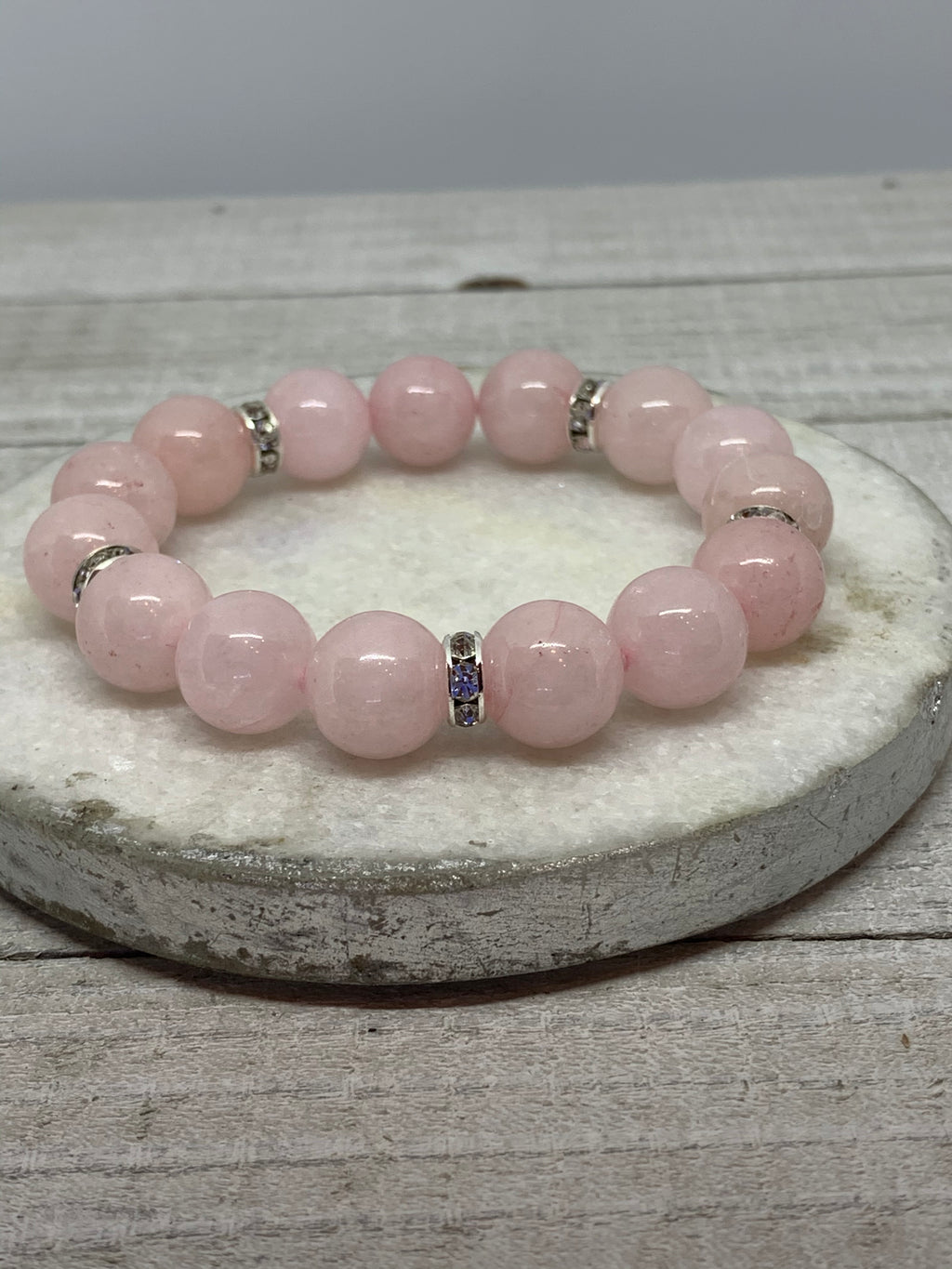 The Barbara Bracelet- Pink Rose Quartz and Micro Pave Silver Findings