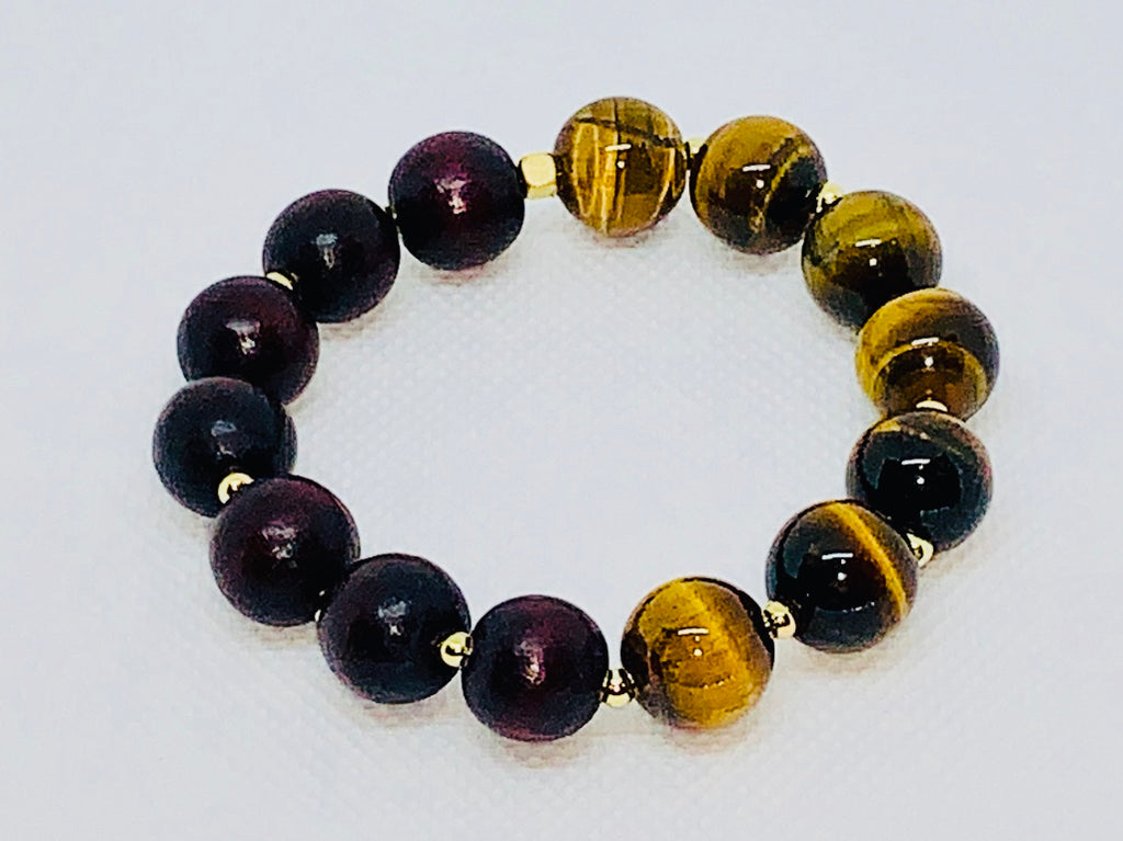 Cat-Eye and Rich Dark Brown Wood Combo Bracelet
