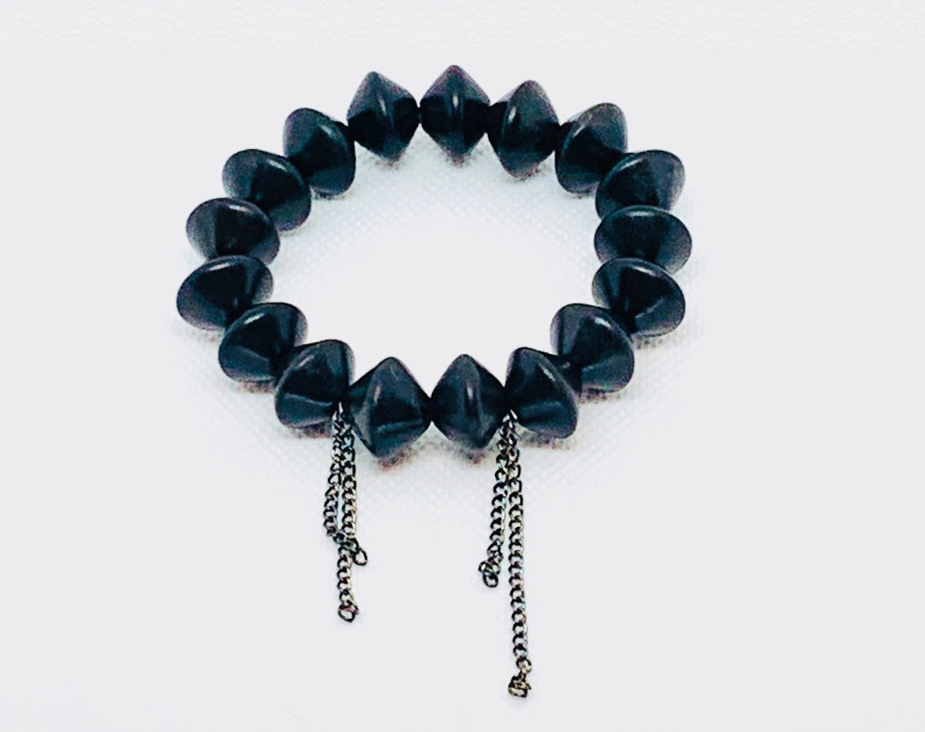 Ebony Wood Saucer Bead and Black Chain Bracelet