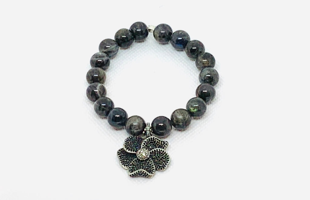 Exquisite Labradorite Bead with Black Pave Diamond