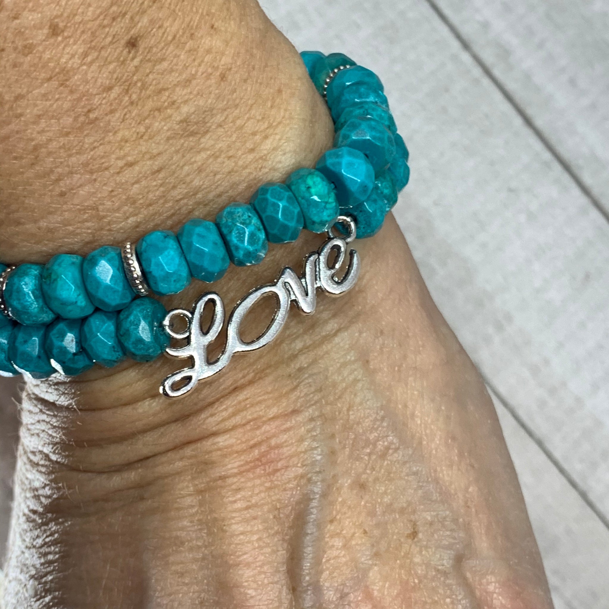 Turquoise Faceted  Rondelle Beads with Silver Findings