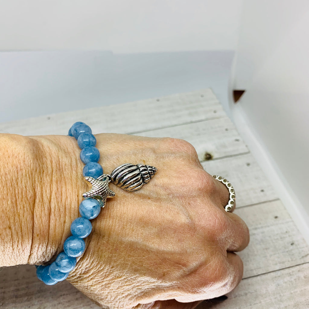 Ocean Blue Agate Starfish and Shell Bracelet