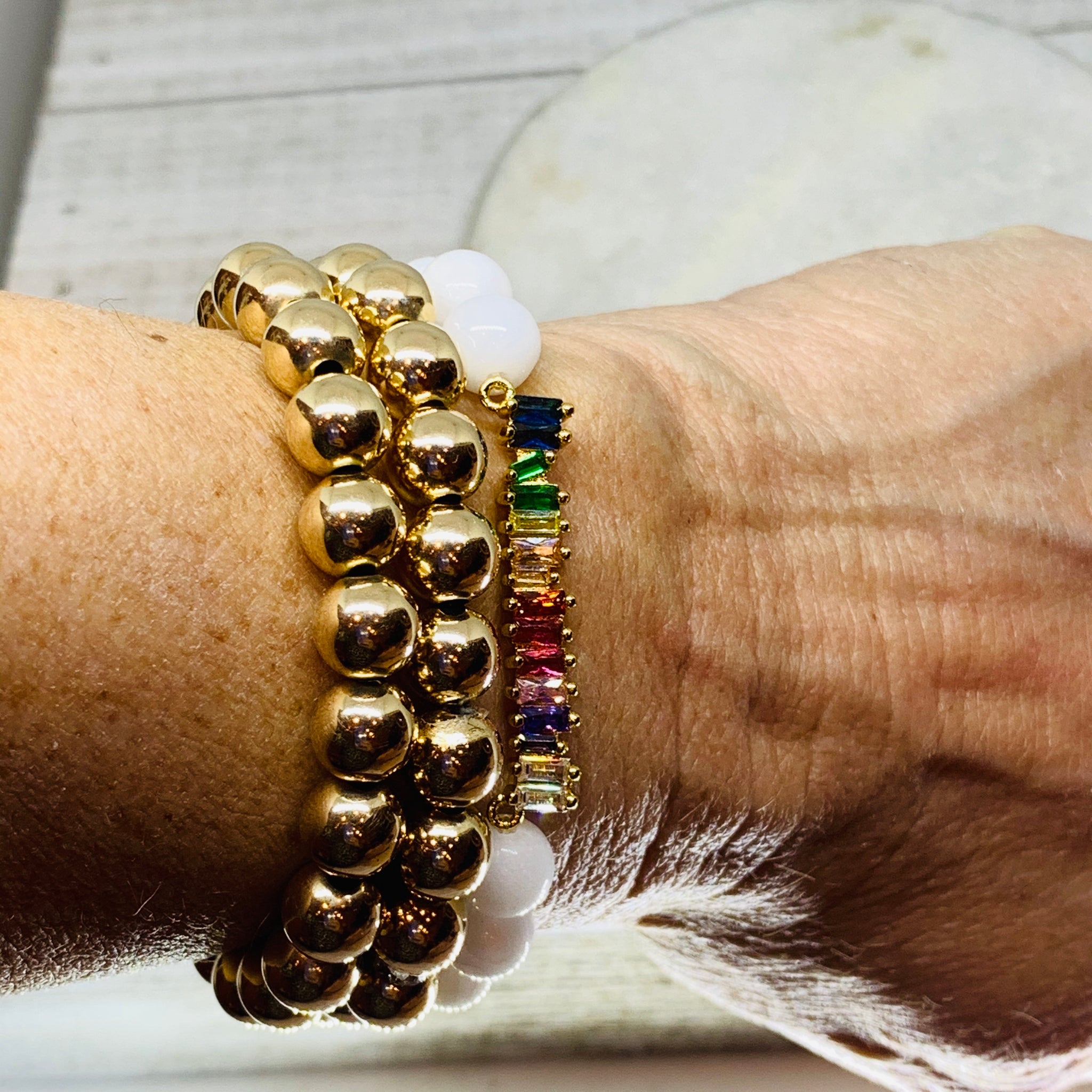 White Mountain Jade and Multi-Color Connector Charm Bracelet