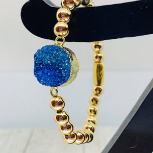 Golden Blue Druzy Bracelet