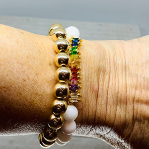 White Mountain Jade and Multi-Color Connector Charm Bracelet