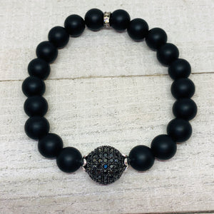 Onyx With 12mm Micro Pave Black Bead Ball Bracelet