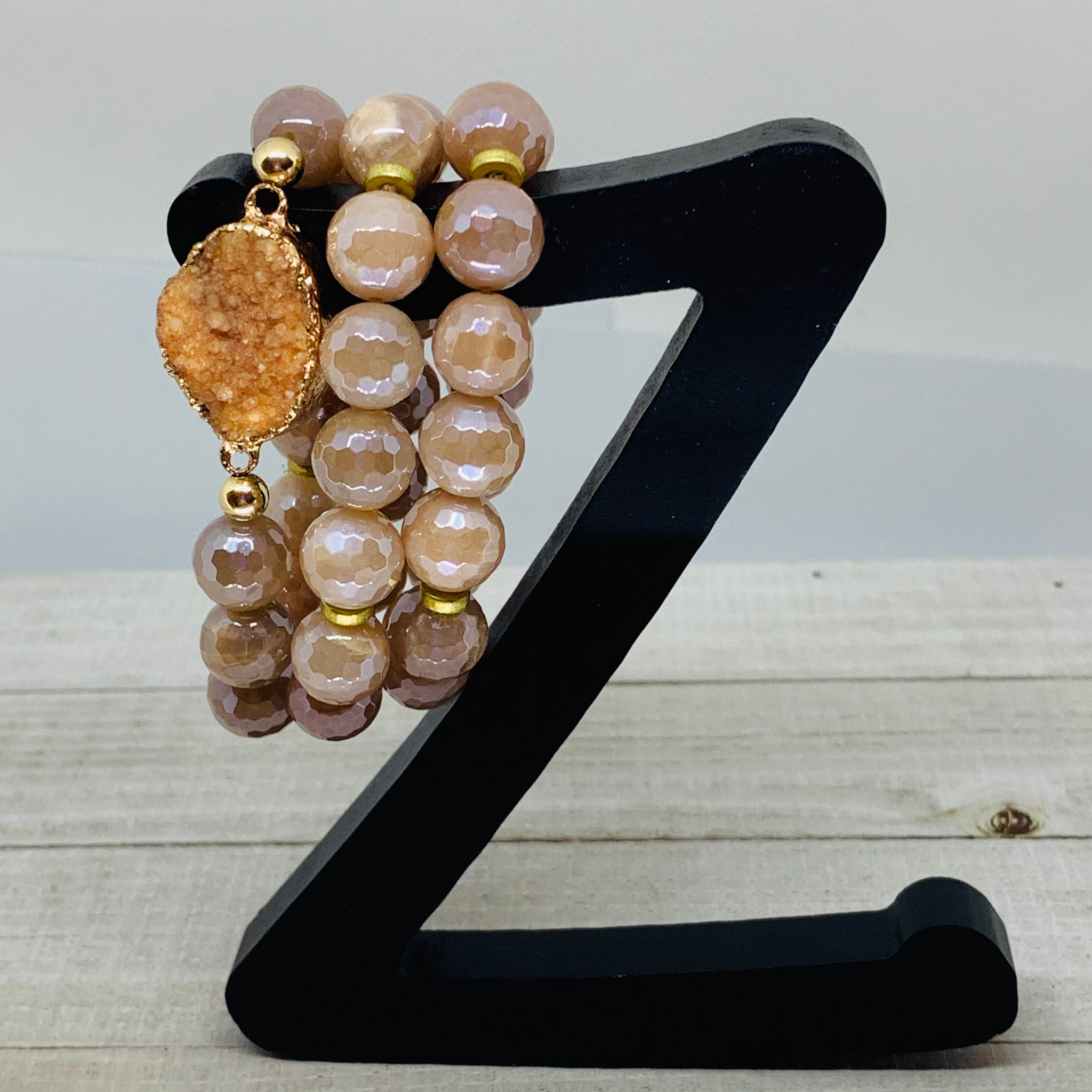 The Terri Bracelet- Mystic Peach Moonstone