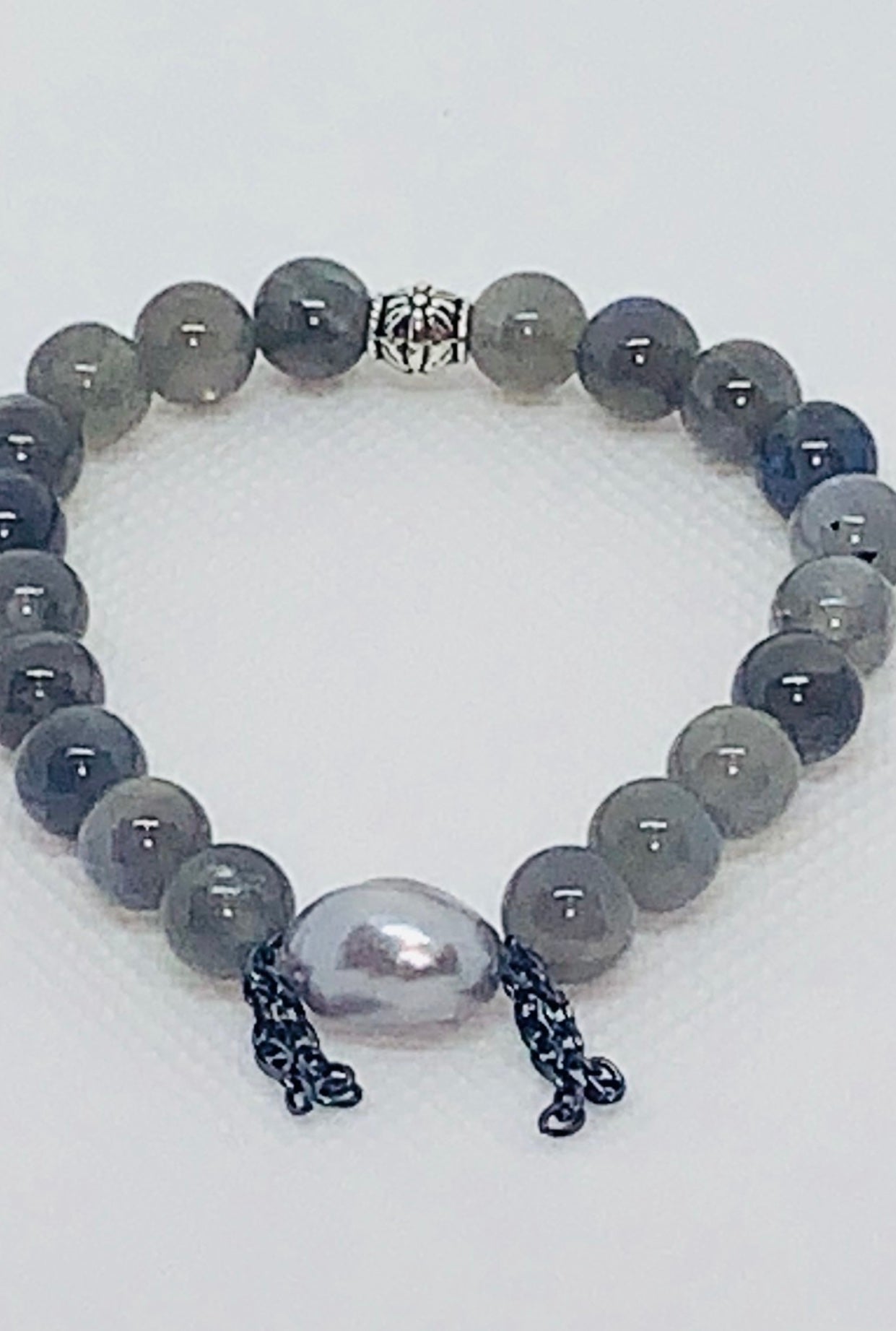 Labradorite Beads with  Baroque  Pearl and Fringe Chain.