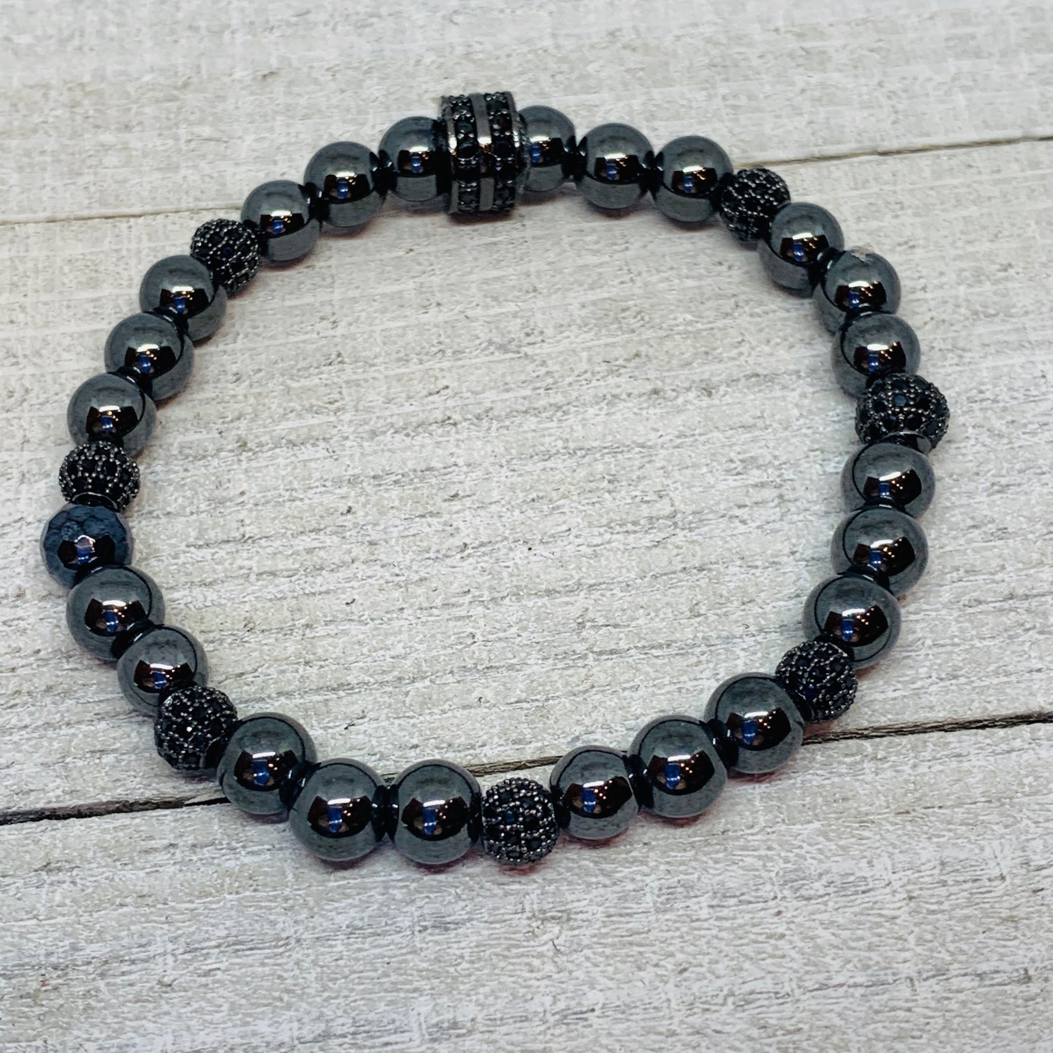 Dark Hematite with Mini Micro Pave Bead Balls