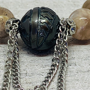 Carved Tahitian Pearl and Peach Moonstone Bracelet