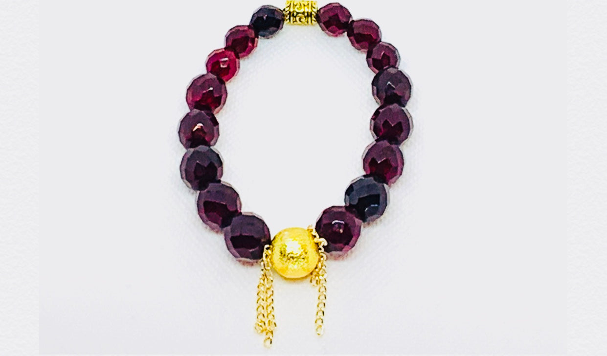Garnett and Matte Gold Ball Bead & Chain
