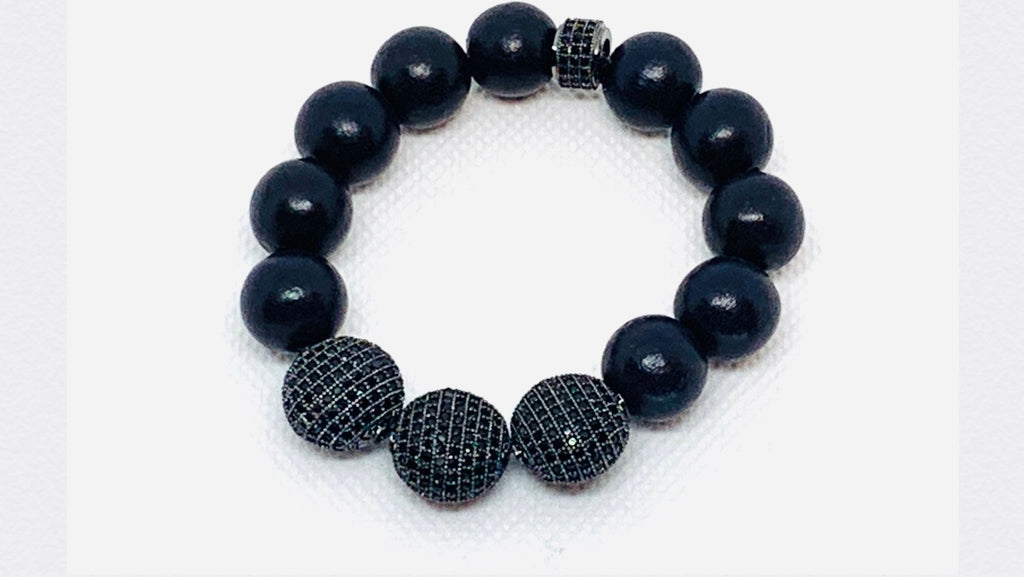 Onyx & Flat Micro Pave Black CZ Bead Bracelet