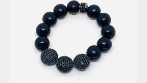 Onyx & Flat Micro Pave Black CZ Bead Bracelet