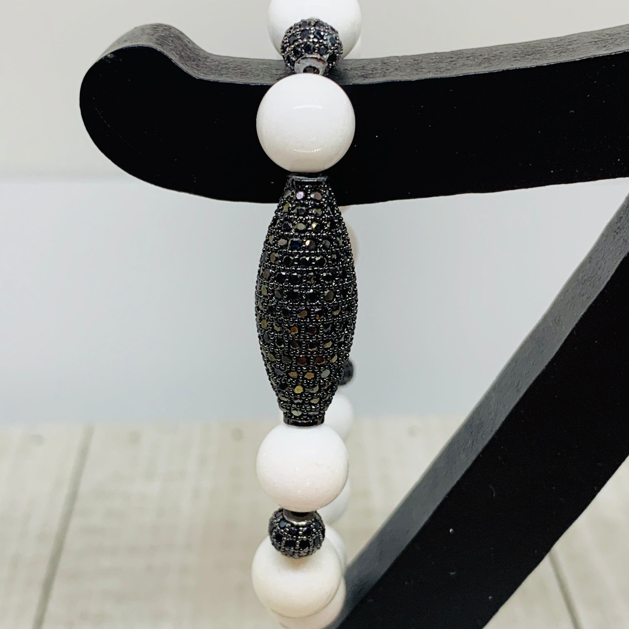 White Mountain Jade with Black Cool Oval Bead