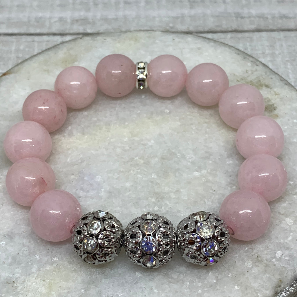 The Angel Joyce Bracelet- Pretty In Pink 12 mm Pink Rose Quartz