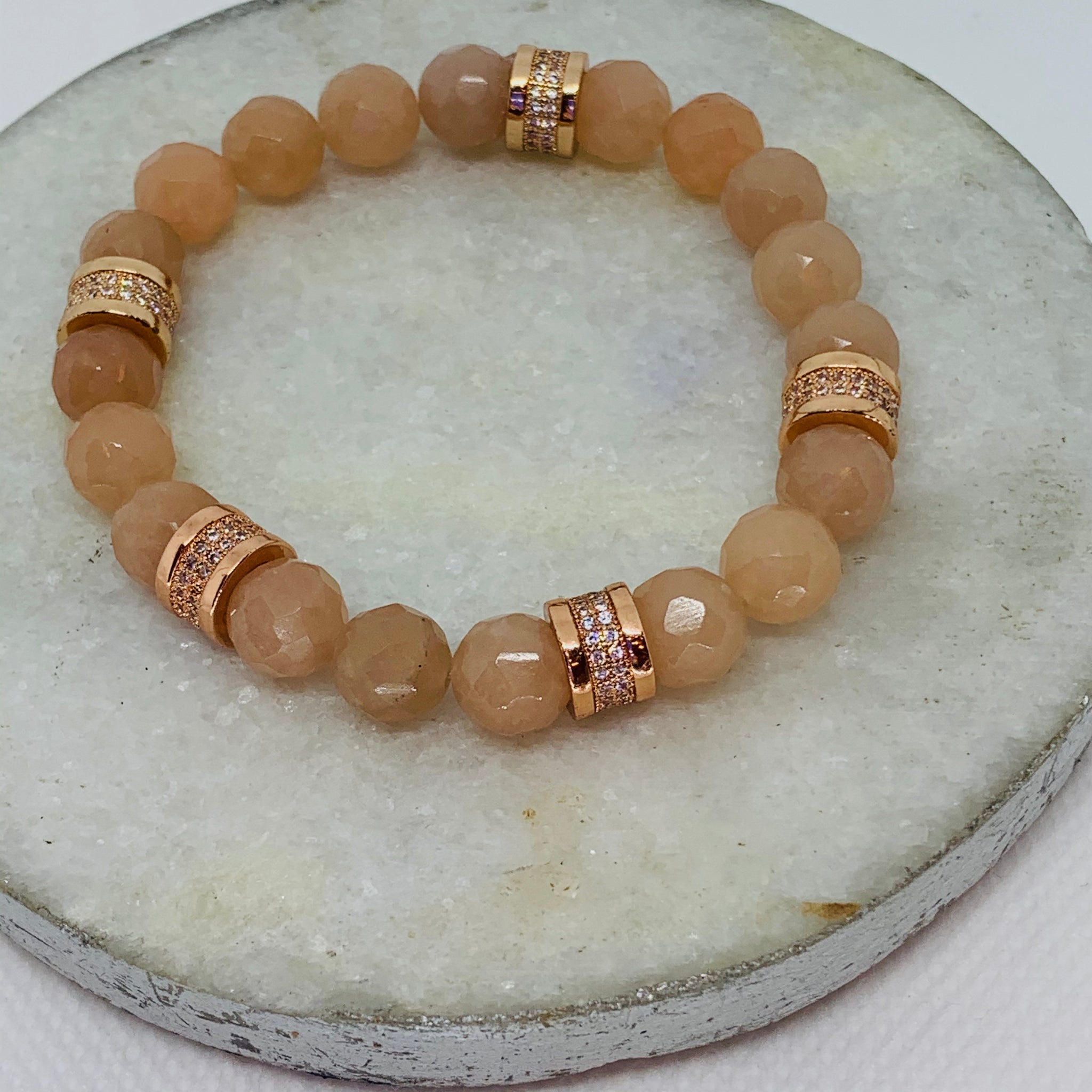 Moonstone Faceted With Rose Gold Gemstone and Micro CZ Finding.