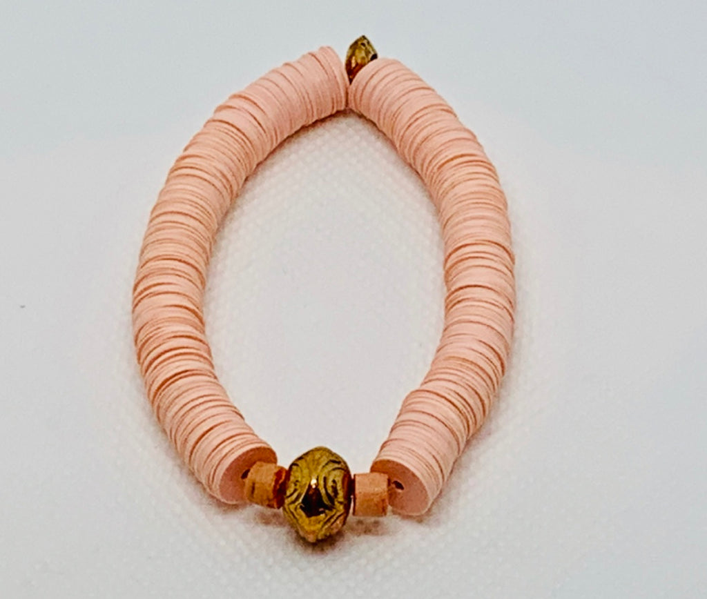Boho Ethnic Bracelet- African Phono Record Heishi Beads and Metallic Copper Rondelle Beads.