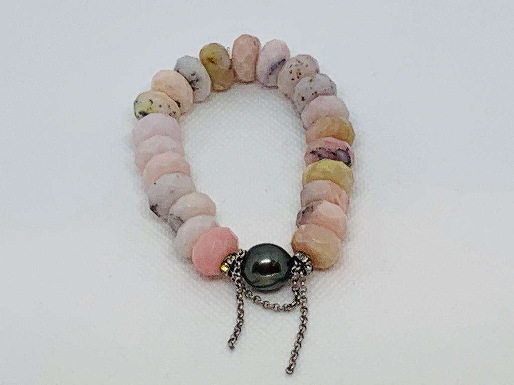 Gorgeous Peruvian Pink Opal with 12 mm Tahitian Baroque Pearl and Chain