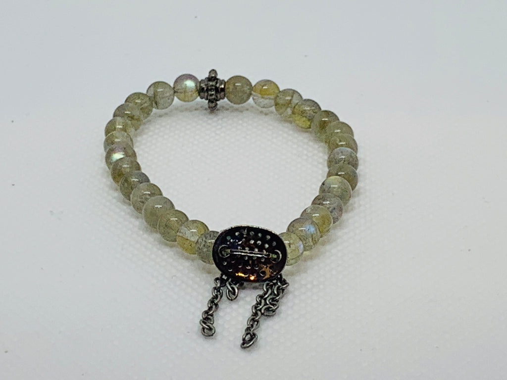 Gray Cateye Stone with Pave Diamond Charm & Chain