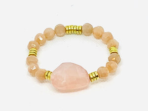 “Pink & Peach” Large Pink Chunky Quartz Stone with 8mm Peach Faceted Moonstone Gemstone and Metal Brass Snake Findings.