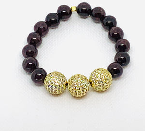 Natural Garnet Gemstone Beads with  14 mm Micro Pave CZ Gold Balls